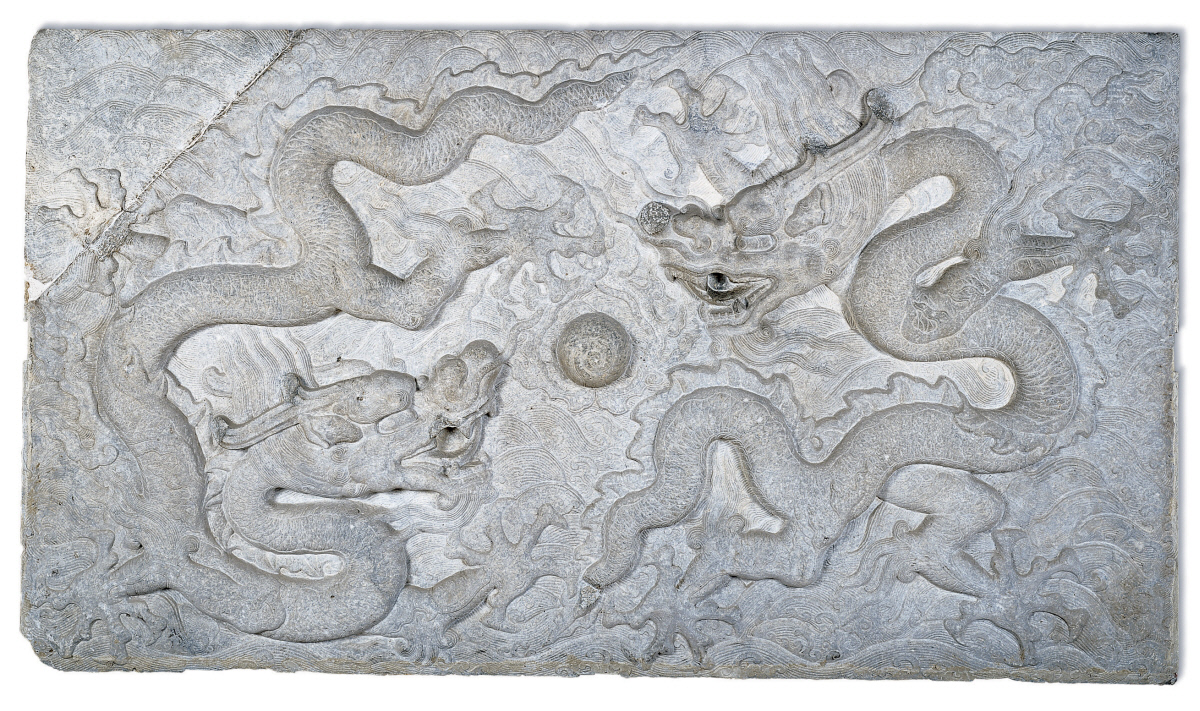This image shows the Ming Dynasty "Relief with Design of Dragons" (15th Century) that is featured in this month's video.