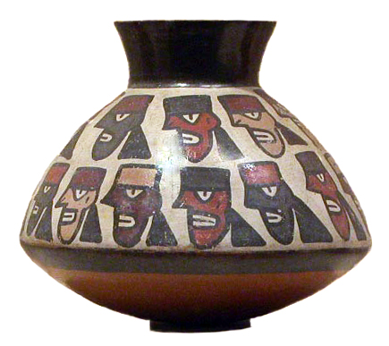 The featured artwork for this lesson is a Nazca jar with trophy head motif, created about 100-600 CE.